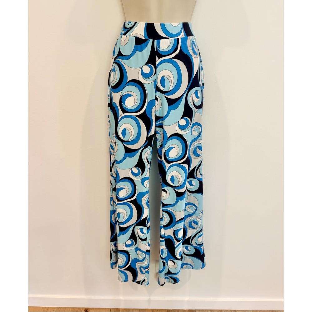 Jude Connally Trixie Pants Wide Leg Stretch Pull On XS Blue Retro Pucci Swirl